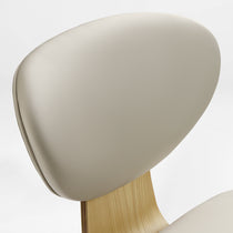 Eureka Ergonomic Off-white faux leather office chair back with curved light wood veneer shell.