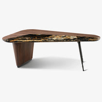 Magma Executive Desk With Natural Marble and Walnut Wood Top, Modern Home Office Furniture.
