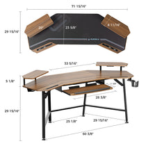 Eureka Ergonomic Aero Wing Studio Desk With Dimensions; Walnut Finish Gaming Desk for Streaming Setup.