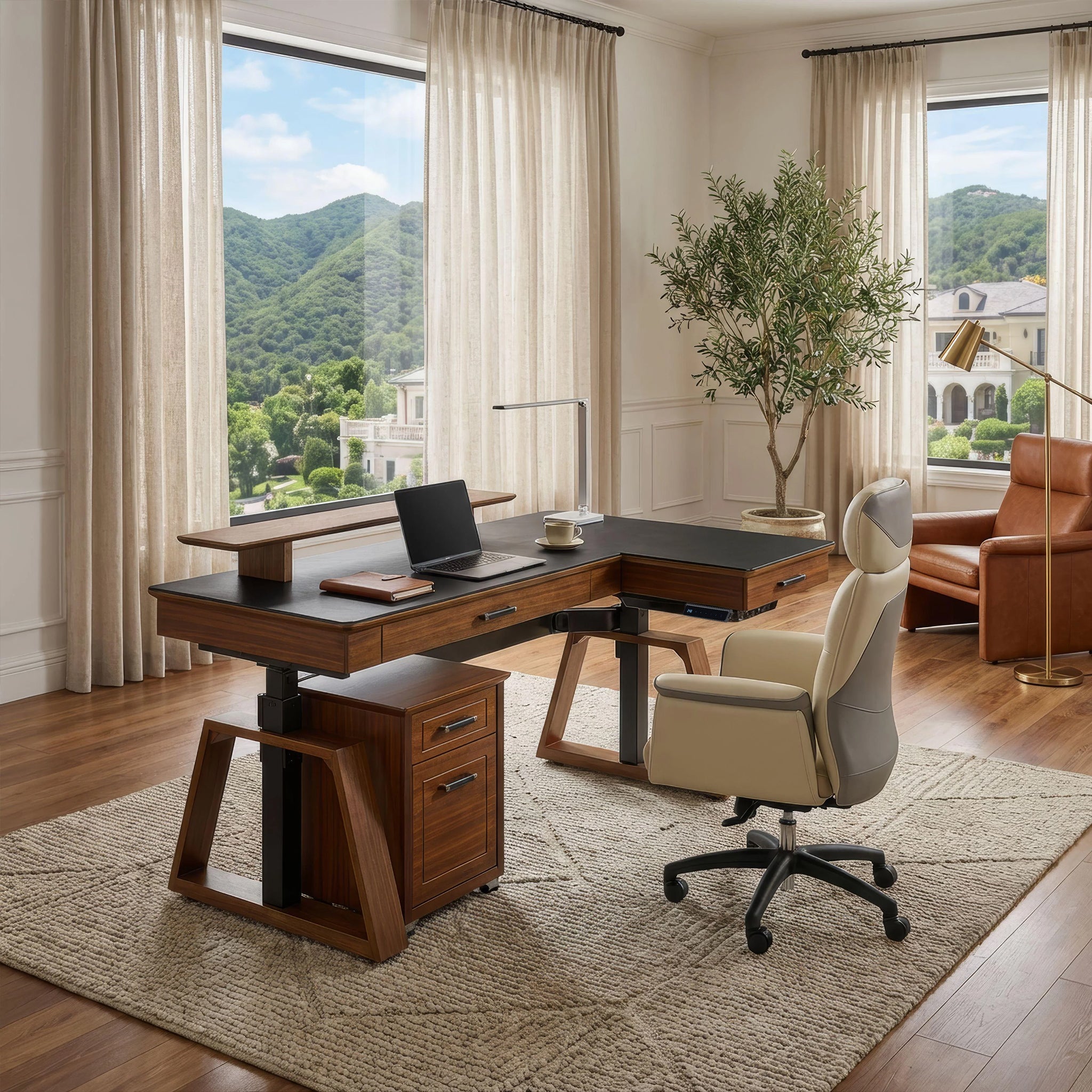 Eureka Ergonomic 63'' L Shape Executive Standing Desk with Slate Top