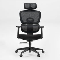 Eureka Ergonomic Cyra ergonomic office chair, black mesh back and headrest, adjustable armrests, on white background.