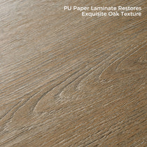 Eureka Ergonomic Oak Cabinet - Detailed View of Oak Wood Grain Texture With Pu Paper Laminate.