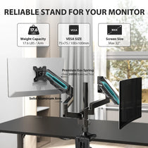 Eureka Ergonomic Dual Monitor Arm, Black, With 17.6 Lbs Weight Capacity and 32-Inch Screen Size Support.