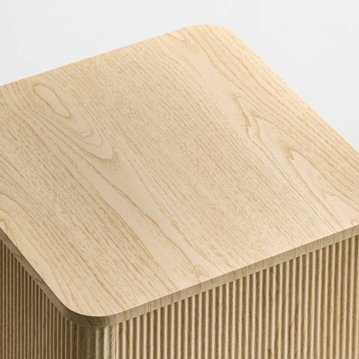 Eureka Ergonomic Aurelia Fluted File Cabinet, Natural Oak Wood Grain Top Panel Detail