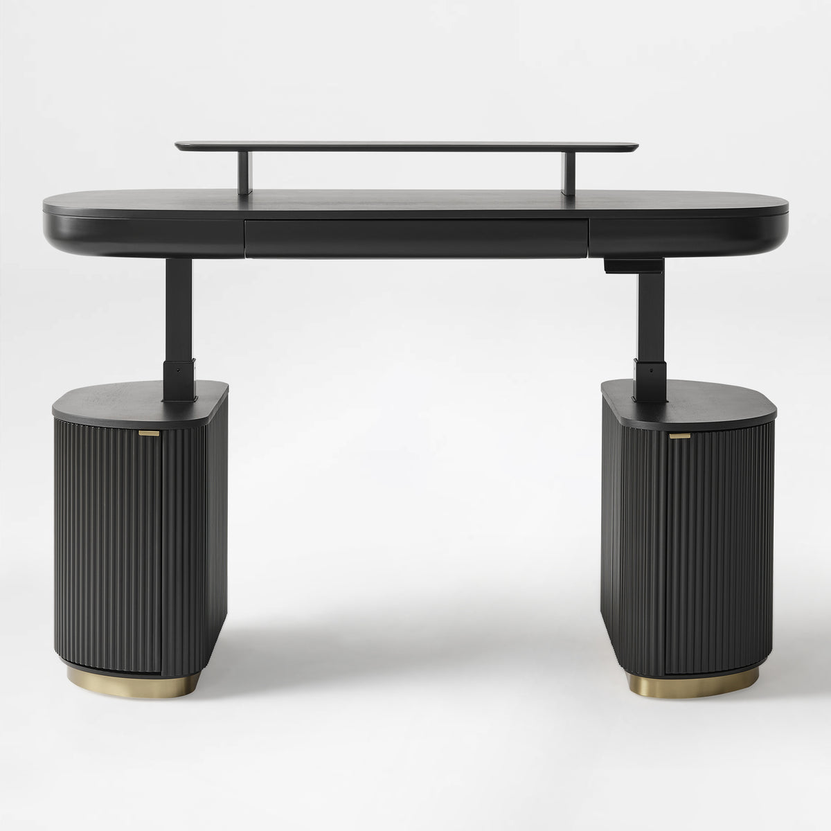 Eureka Ergonomic Opal executive fluted  standing desk Black Front view in the raised position