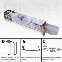 Eureka Ergonomic Call of Duty Warzone Ghost Floor Mat, Packaged; Unrolling and Flattening Instructions.