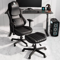 Eureka Ergonomic Black Gaming Chair and Footrest Set for Comfortable Posture, Ergonomic Desk Setup.