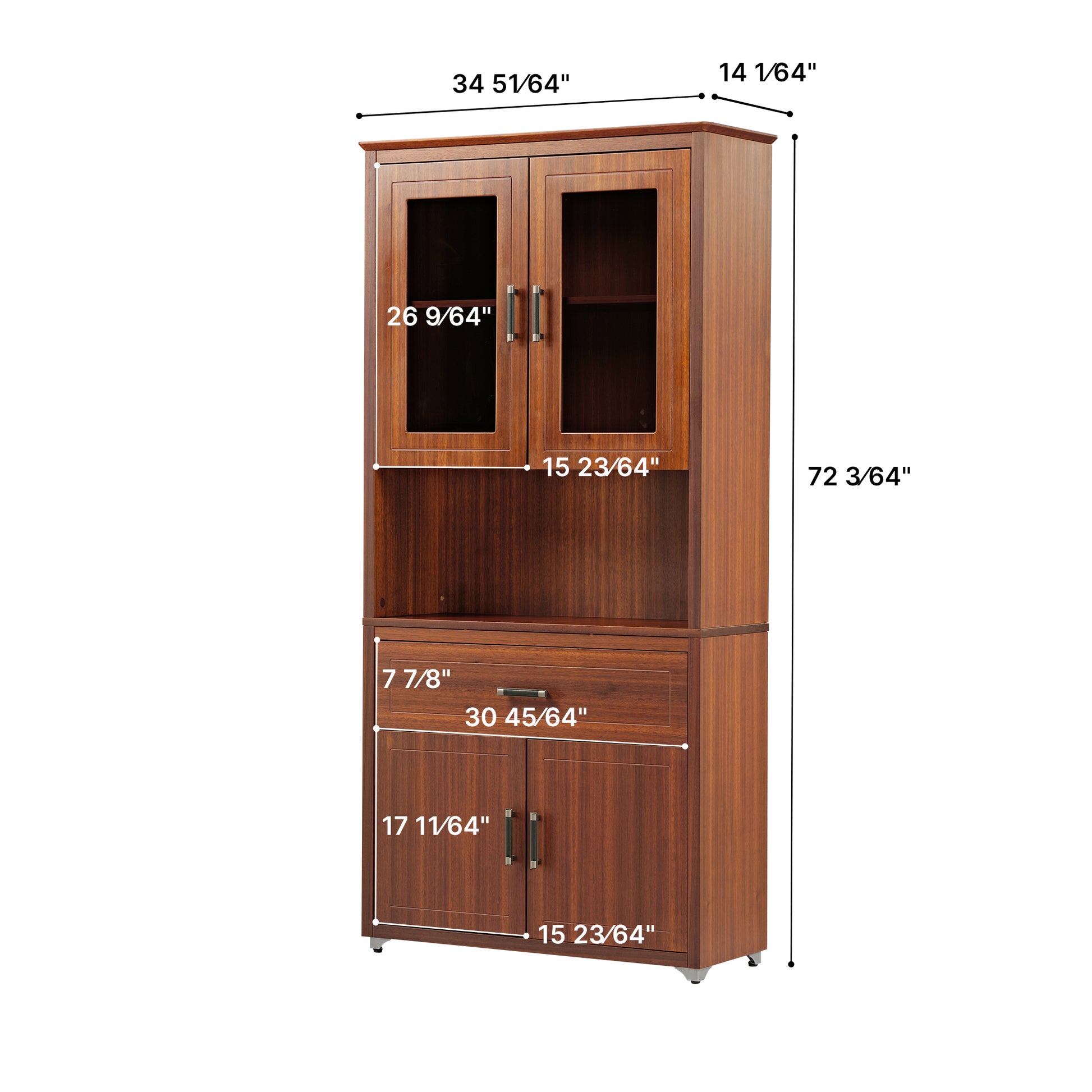 Executive Ark Collection, 72 inch Storage Cabinet Bookshelf with Doors, Walnut Product Dimensions