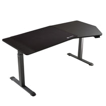 Eureka Ergonomic 70-Inch Heptagon Standing Desk in Black Wood Veneer With Height Adjustment, Modern Office Setup.