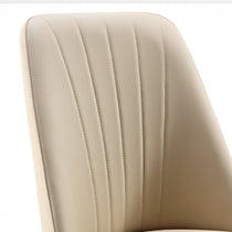 Off-White Pu Leather Dining Chair Back Detail With Vertical Stitching, Chester Style.