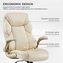 Galene Office Chair: Ergonomic Design, Cream Faux Leather, Mesh, and Support Features.