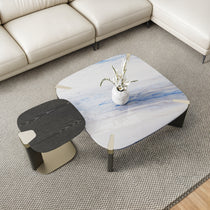 Prada Green Marble Coffee Table Set With Side Table, Modern Luxury Furniture, Marble and Wood Design.