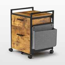23 Rustic Brown Rolling File Cabinet With Drawer, Metal Frame, and Fabric Storage Bag for Home Office.