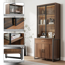 Eureka Ergonomic 77 Walnut Bookshelf With Tempered Glass Door and Storage Cabinets.