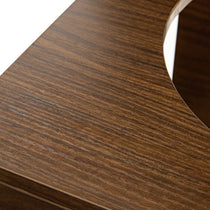 Eureka Ergonomic Close-up of dark wood grain texture on Peek-a-Boo Cat Bed & Side Table, showing curved opening and reflective interior.