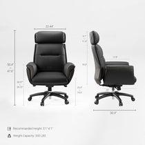 Royal Executive Office Chair Dimensions: Height, Width, and Depth Measurements, Black Leather With Ergonomic Design.
