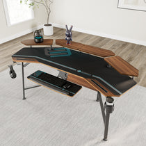 Eureka Ergonomic Gaming Desk With Convertible Shelves, Black and Wood Finish, Workspace Solution.