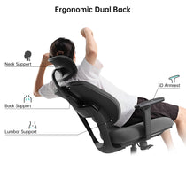 Flex Ergonomic Chair, Dual Backrests and 3D Armrest for Posture Support and Comfort.
