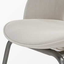 Shanean Velvet Dining Chair in Off-White, Curved Seat, Chrome Legs. Modern Dining Room.