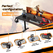 Eureka Ergonomic  Gaming Desk With Accessories, Black Desk, Multiple Monitors, and Headset.