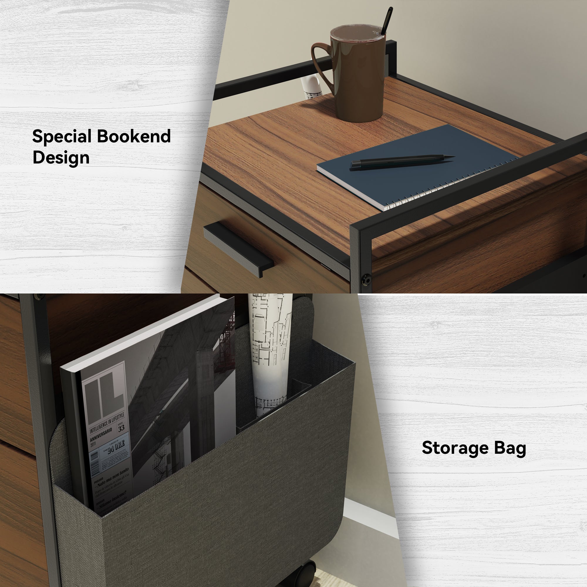 Rolling file cabinet with 2 drawer and lockable wheels for home office