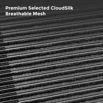 Close-up of breathable mesh fabric with 'Premium Selected CloudSilk' text.Black