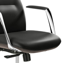 Eureka Ergonomic Royal Slim ergonomic office chair: champagne leather seat, chrome armrest with contrast stitching & perforated detail.