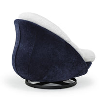 Gloria Swivel Lounge Chair in Navy Chenille and White Faux Fur. Comfortable Swivel Base for Living Room.