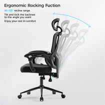 Nero Ergonomic Chair With Rocking Function, Black Mesh, Adjustable Recline for Office Comfort.