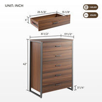 42 Walnut Chest Dresser With Dimensions. Modern Bedroom Storage Cabinet.
