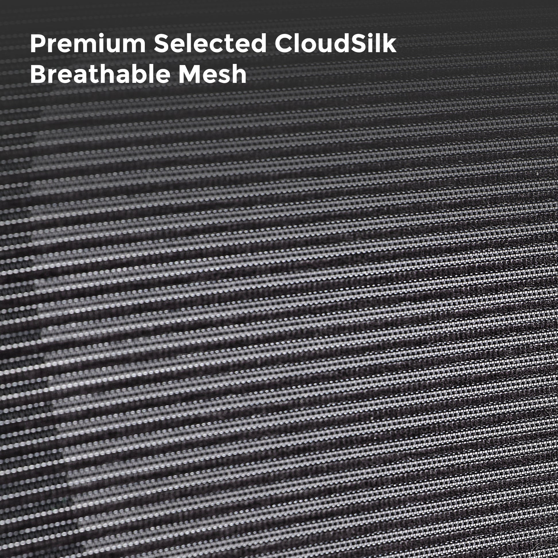 Textured mesh fabric with 'Premium Selected CloudSilk Breathable Mesh' label. Blue