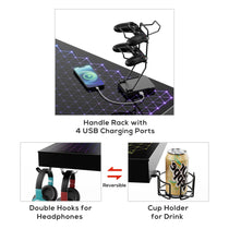 GTG-I43 Gaming Desk Accessories: Handle Rack, Cup Holder, Headphone Hooks, and Usb Charging Ports, With Reversible Design.