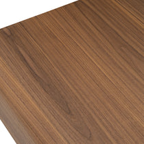 Eureka Ergonomic 47 Walnut Coffee Table Close Up, Showing the Walnut Wood Grain Detail.