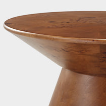 43 Brown Round Coffee Table Detail - Wooden Veneer Surface With Natural Wood Grain.