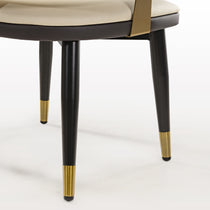 Anareli Dining Chair Legs With Gold Tips. Modern Beige and Dark Brown Faux Leather Chair.