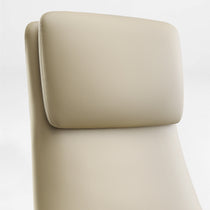 Eureka Ergonomic Light beige Royal Renee executive office chair headrest and upper back with microfiber leather texture and stitching detail.