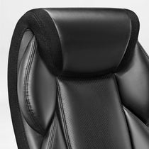 Eureka Ergonomic Galene cream faux leather ergonomic office chair headrest and seat detail, with perforated material and mesh accents.