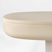 Light Beige Oval Executive Standing Desk Detail. Modern Ergonomic Design With Smooth Finish.