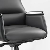 Royal II Executive Office Chair Detail: Black Leather Armrest With Silver Trim and Ergonomic Design.