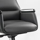 Royal II Executive Office Chair Detail: Black Leather Armrest With Silver Trim and Ergonomic Design.