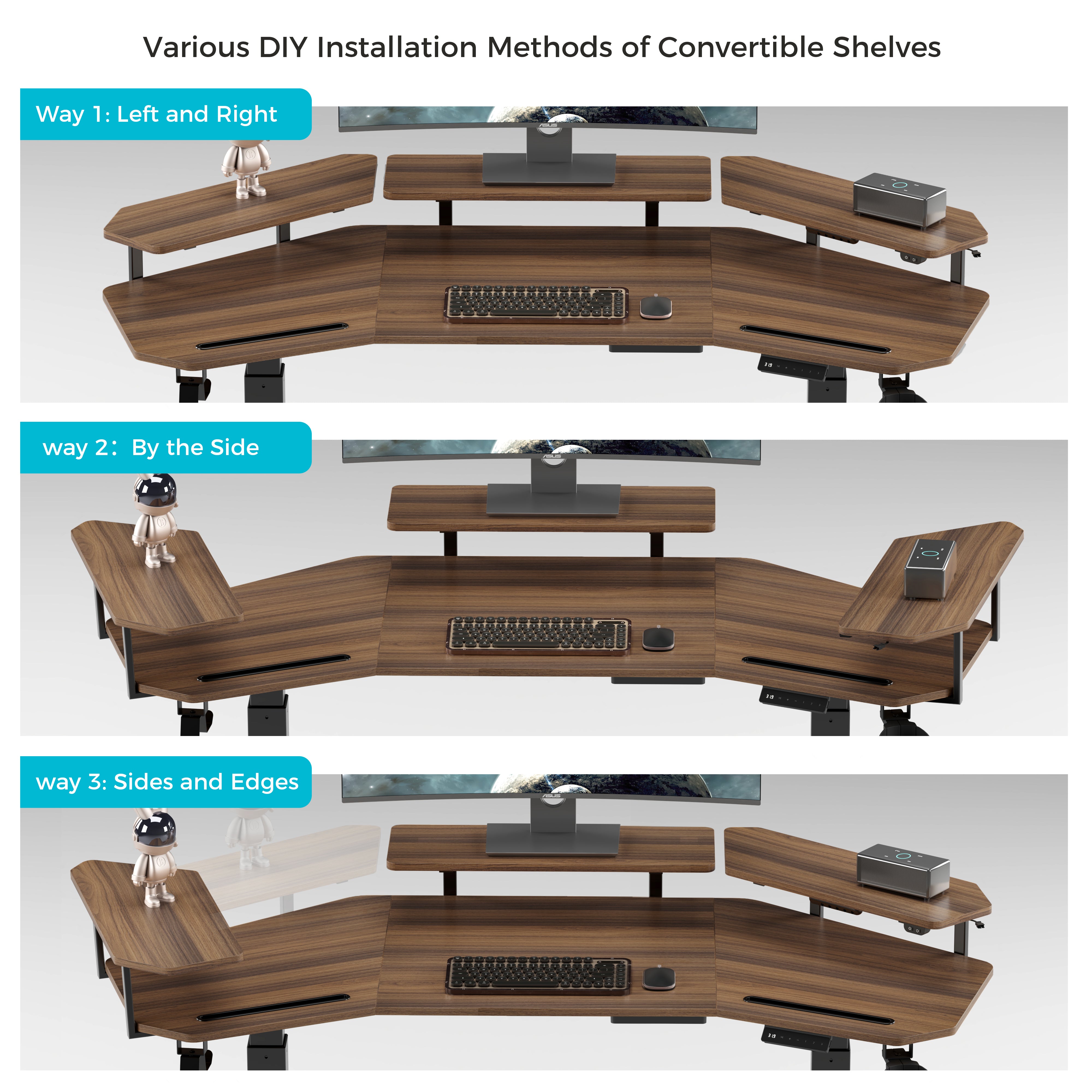 Eureka Ergonomic 63'' Wing Shaped Standing Desk with monitor shelves