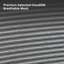 Textured mesh fabric with 'Premium Selected CloudSilk Breathable Mesh' text. Gray