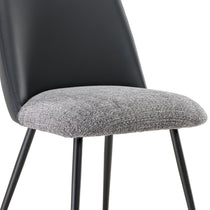 Solace Dining Chair Detail With Black Leather Back and Gray Seat; Modern Dining Chair.