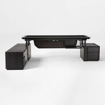 Zen Classic Executive Standing Desk in Dark Wood Finish With Integrated Cabinets and Adjustable Height.