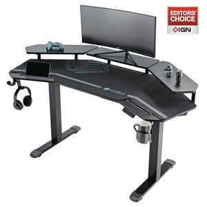 Eureka Ergonomic 63'' Wing Shaped Gaming Standing Desk with monitor shelves, Black