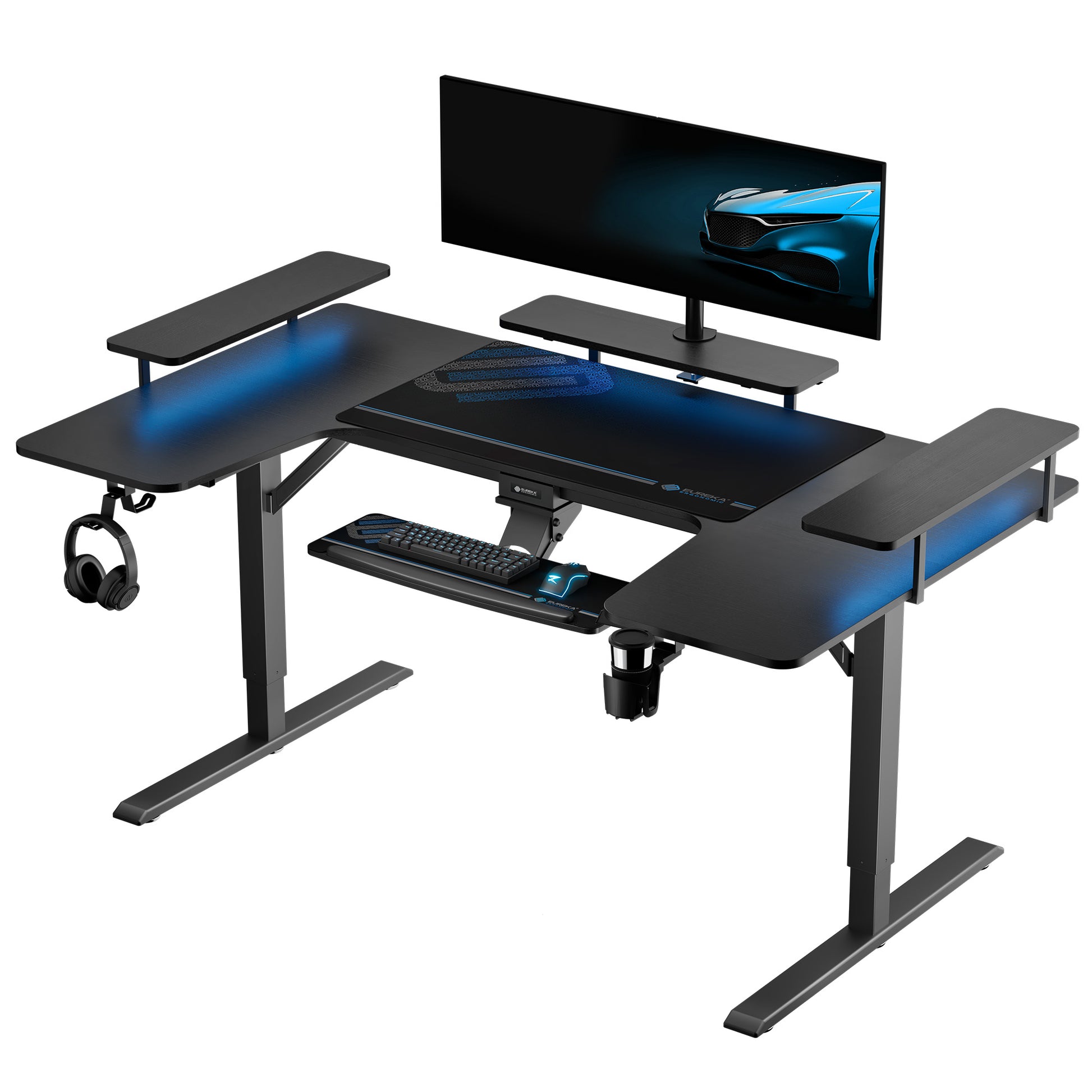 Modern U-Shaped Standing Desk, Black-colored