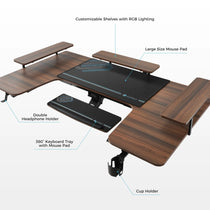 Eureka Ergonomic 74 U-Shaped Standing Desk With Features for Ergonomic Workspace and Productivity, Dark Wood Finish.