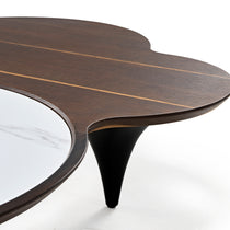 55 Modern Walnut Coffee Table With Marble Inlay and Black Leg, a Unique Living Room Centerpiece.