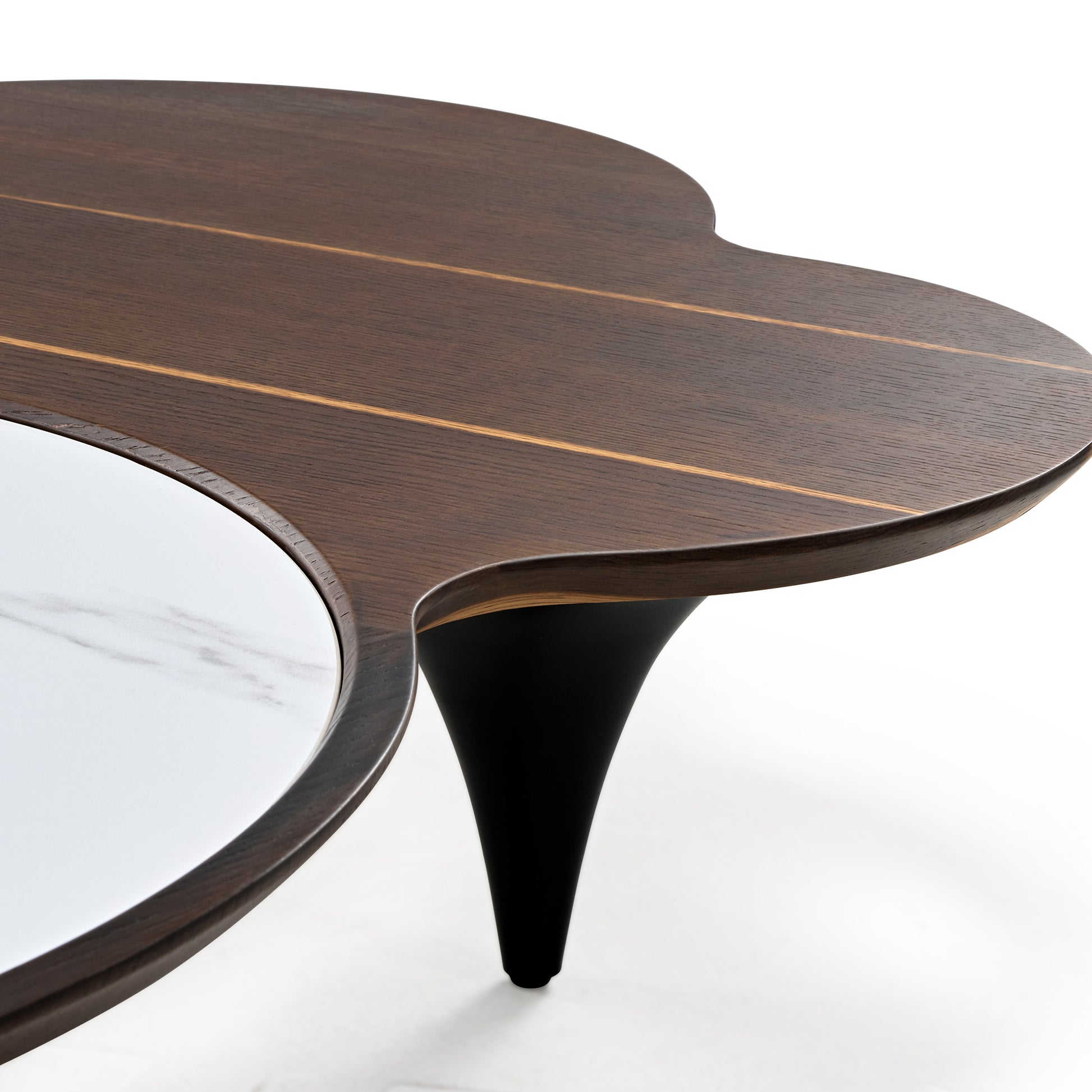 55" Modern lrregular Sintered Stone And Smoked Oak Veneer Coffee Table White jade walnut and Full of design