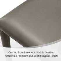 Gray Leather Dining Chair Seat Detail, Saddle Leather Texture, Sophisticated Touch.